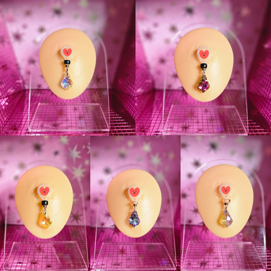 Collage of nipple noose jewelry on a pink grid background